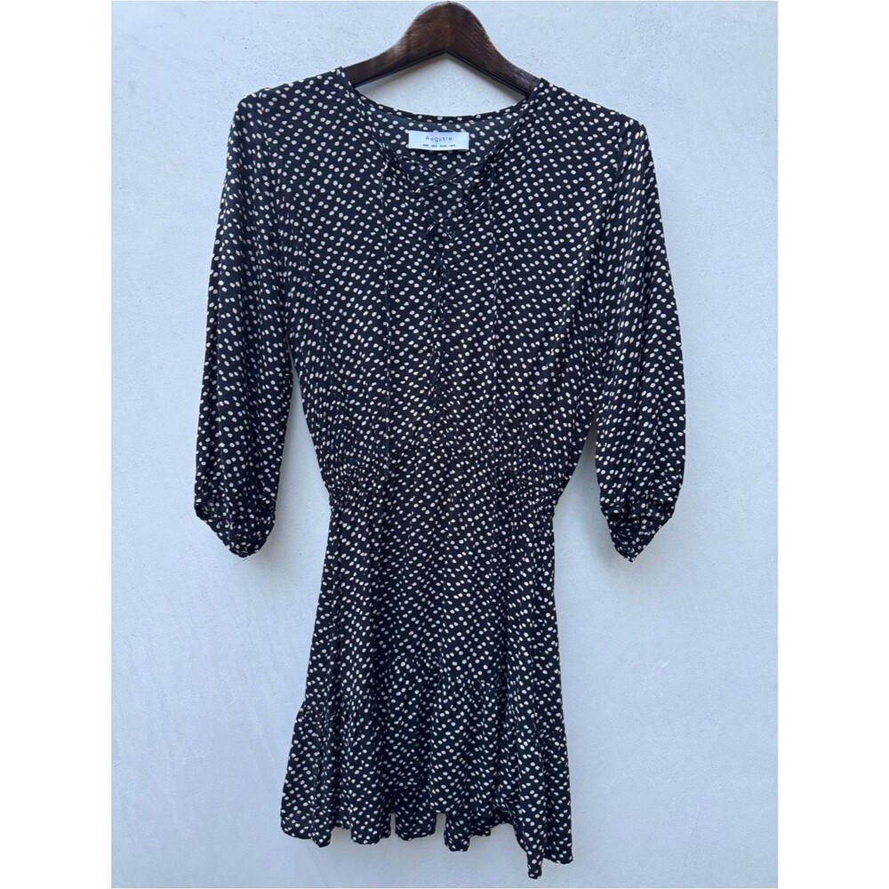 Auguste Dress Sz 2 Black White Polka Dot Lace Up Boho Mini